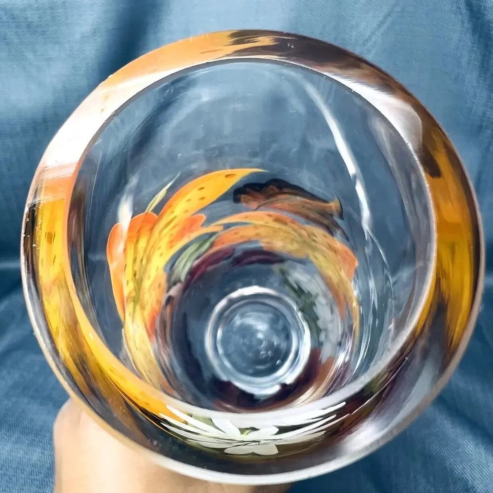 Hand painted Flower Art Glass Vase Fall Leaves Thanksgiving Halloween Home Decor